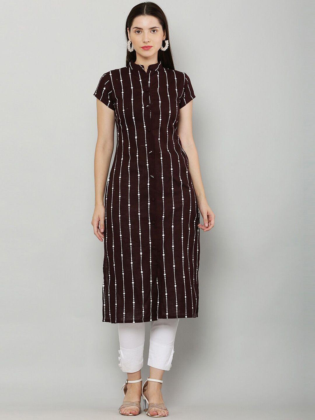 waahiba women brown & white striped printed cotton kurta