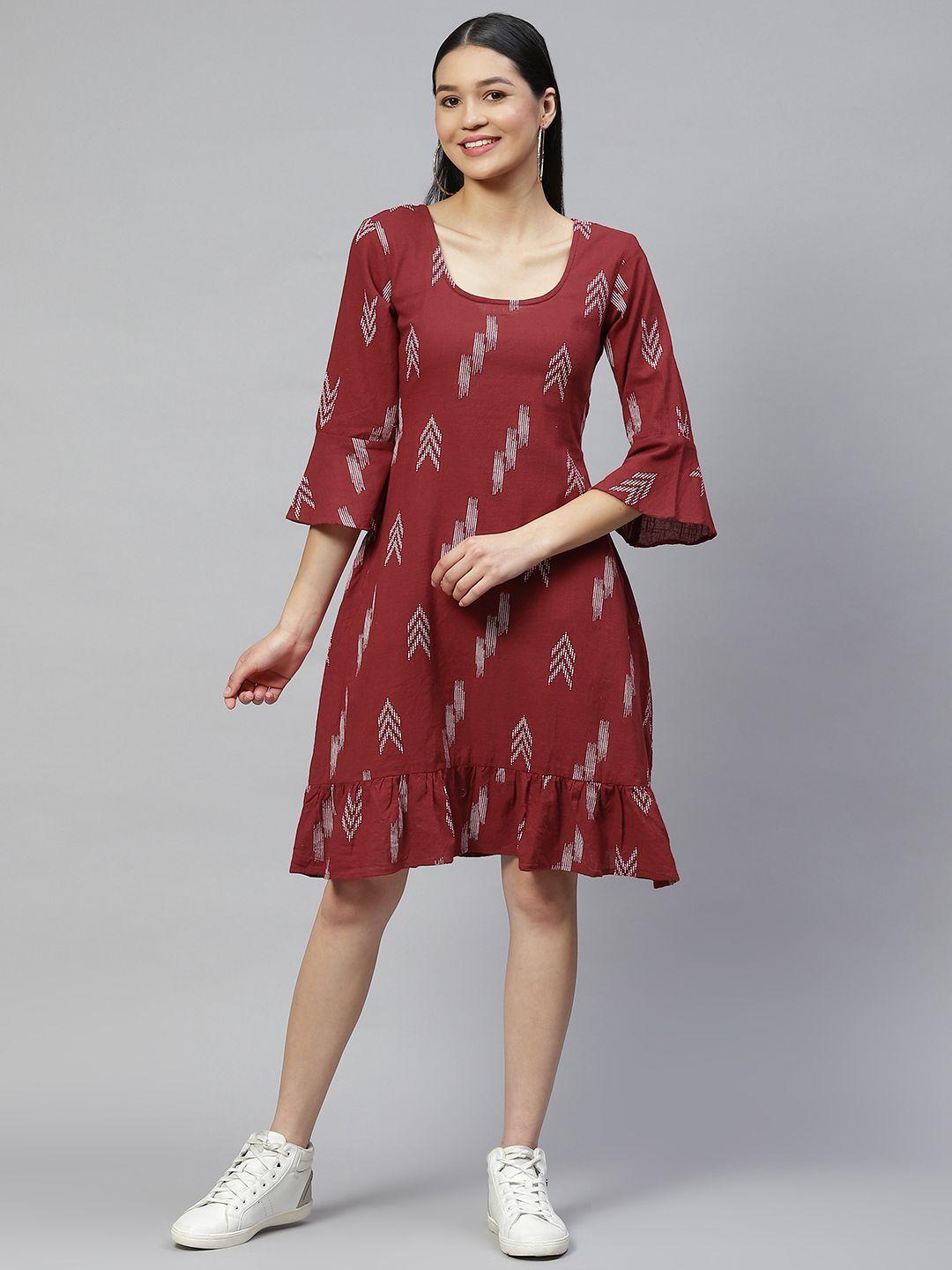 wabii maroon cotton printed dress