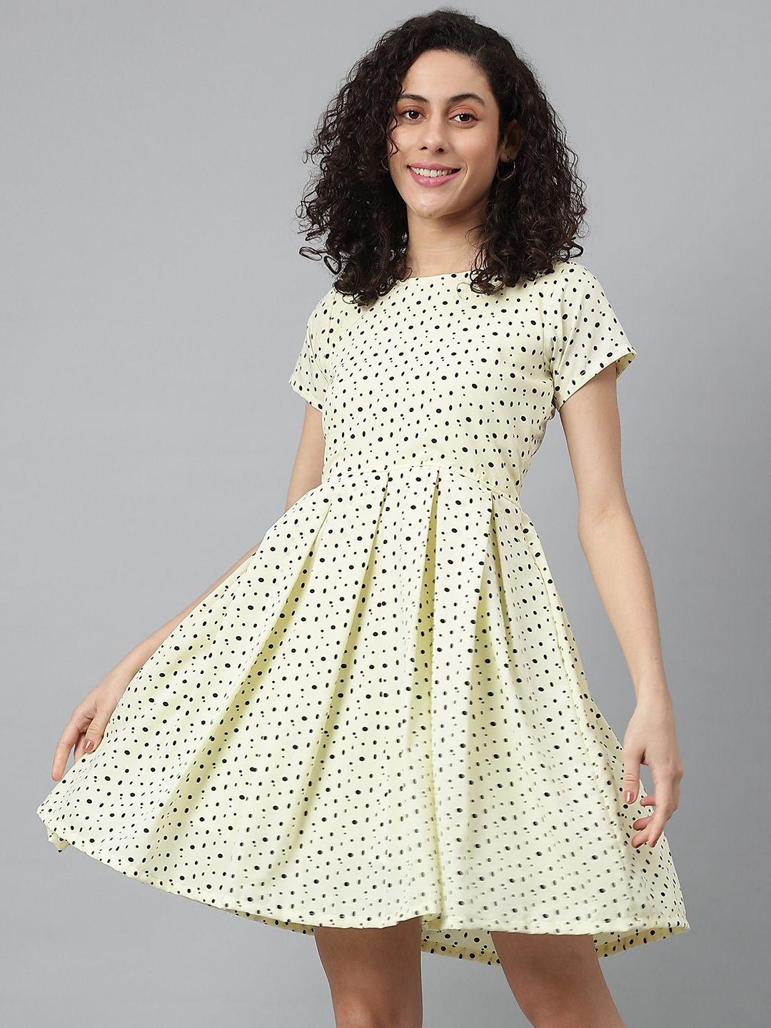 wabii women cream-coloured & black printed a-line dress