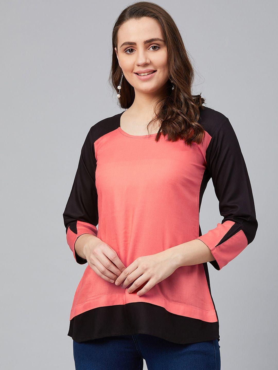 wabii women peach-coloured & black colourblocked top