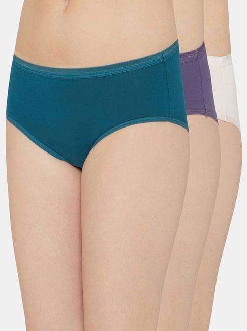 wacoal green & off-white cotton hipster panties - pack of 3