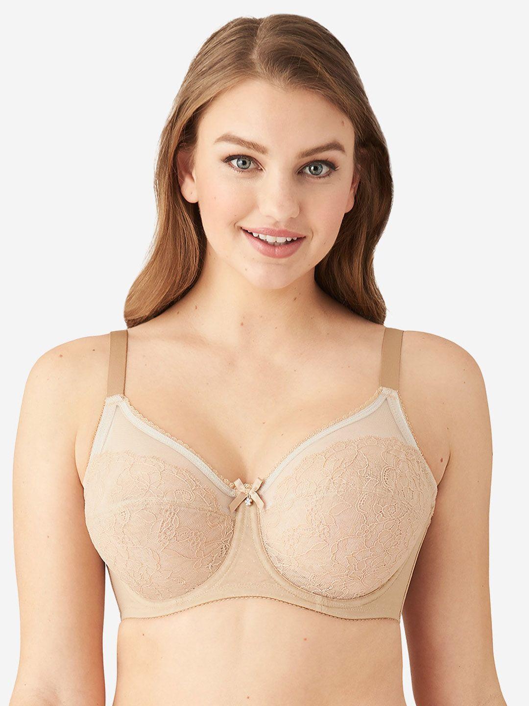 wacoal women brown self designed underwired bra