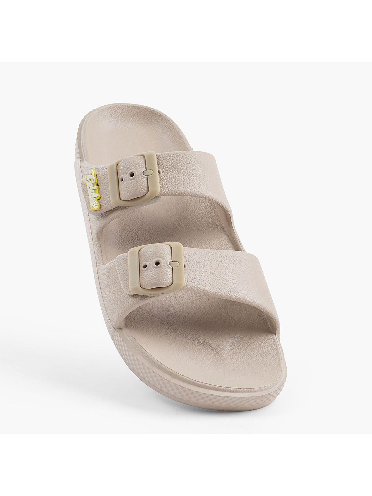 wafer solid beige women slide sandals