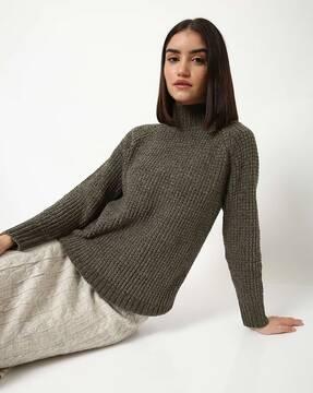 waffle knit high-neck pullover