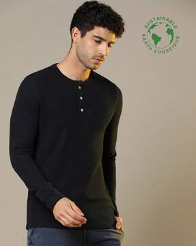 waffle-knit henley-neck t-shirt