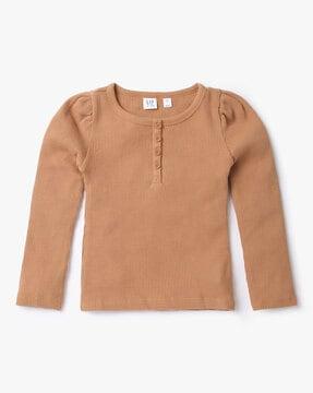 waffle-knit top with button placket