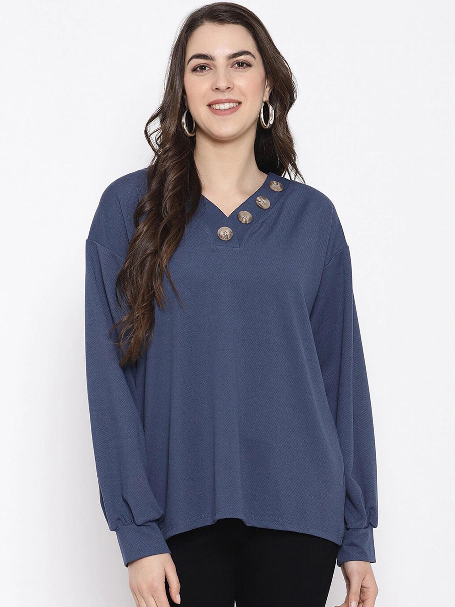 waffle knitted buttoned neck top