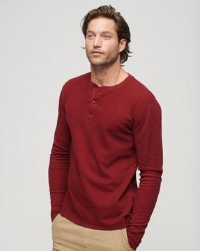 waffle long -sleeve henley t-shirt