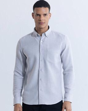 waffle slim fit shirt with patch pocket