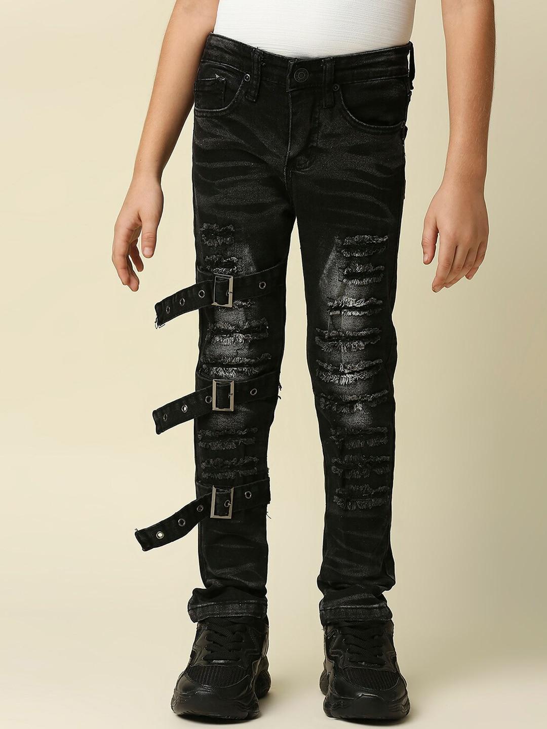 waimea boys black comfort highly distressed stretchable jeans