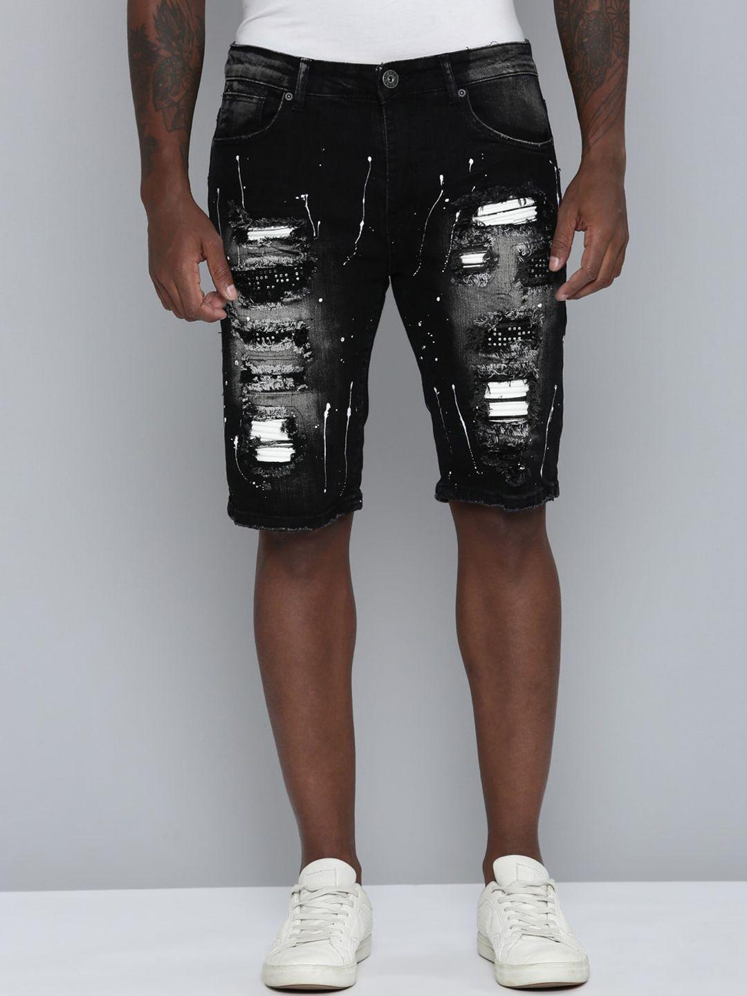 waimea men black printed denim shorts