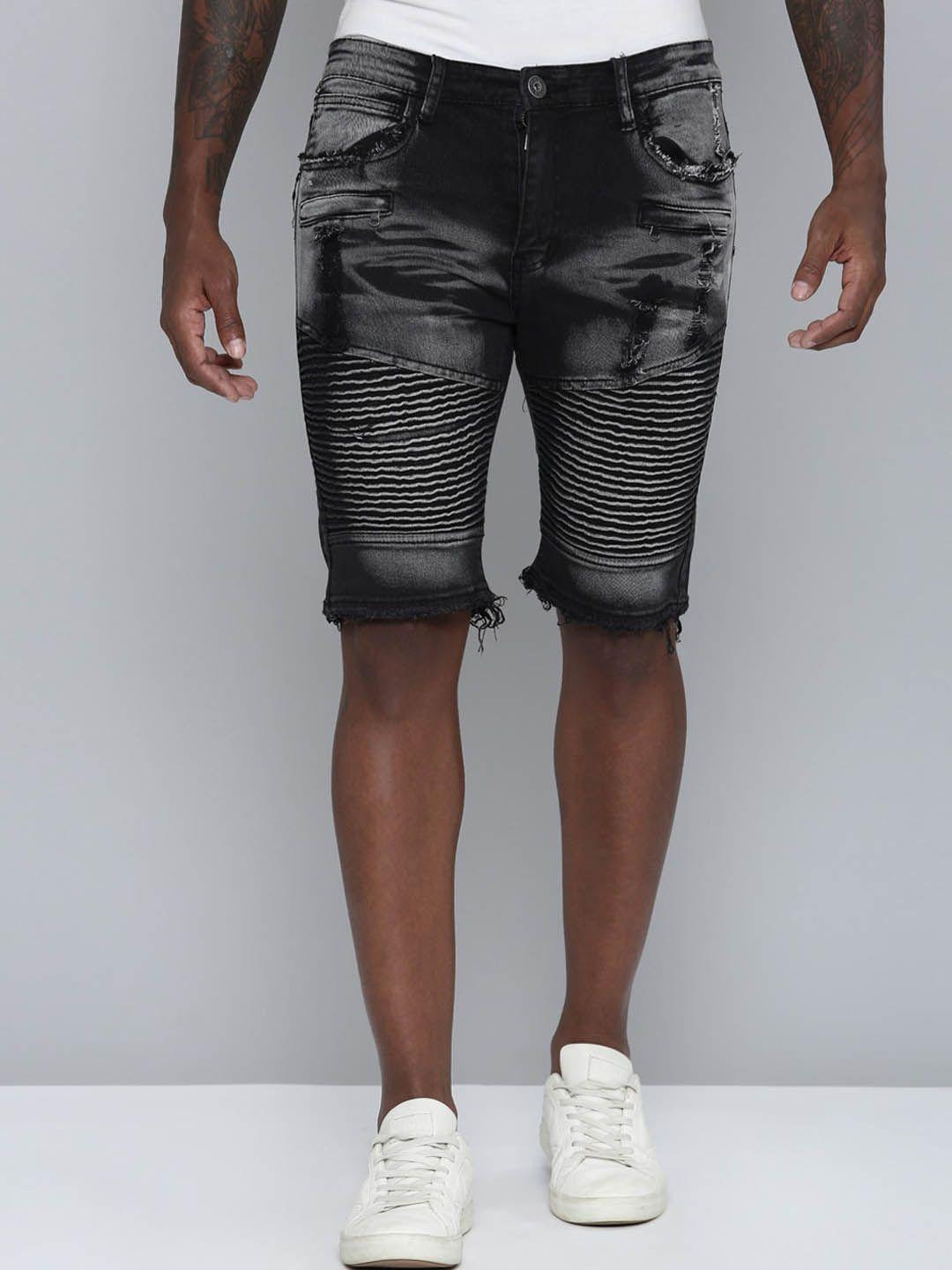 waimea men black washed printed denim shorts