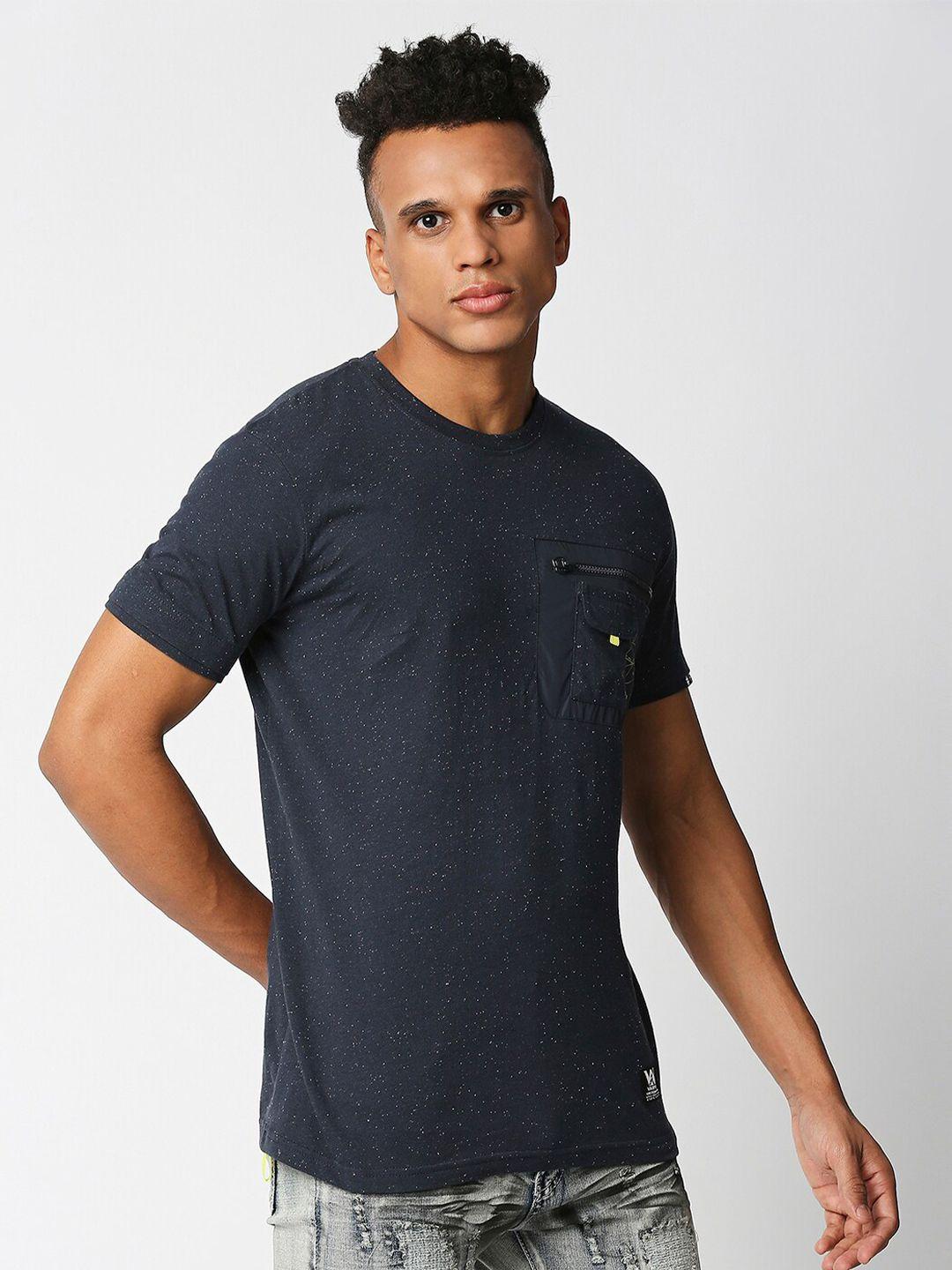 waimea men navy blue printed slim fit t-shirt