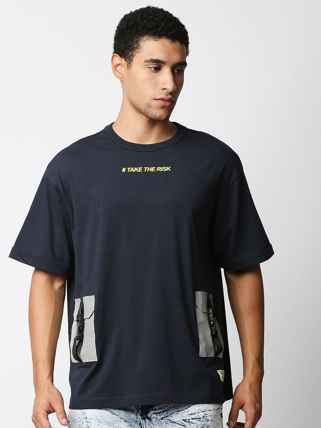 waimea men navy blue typography printed boxy t-shirt