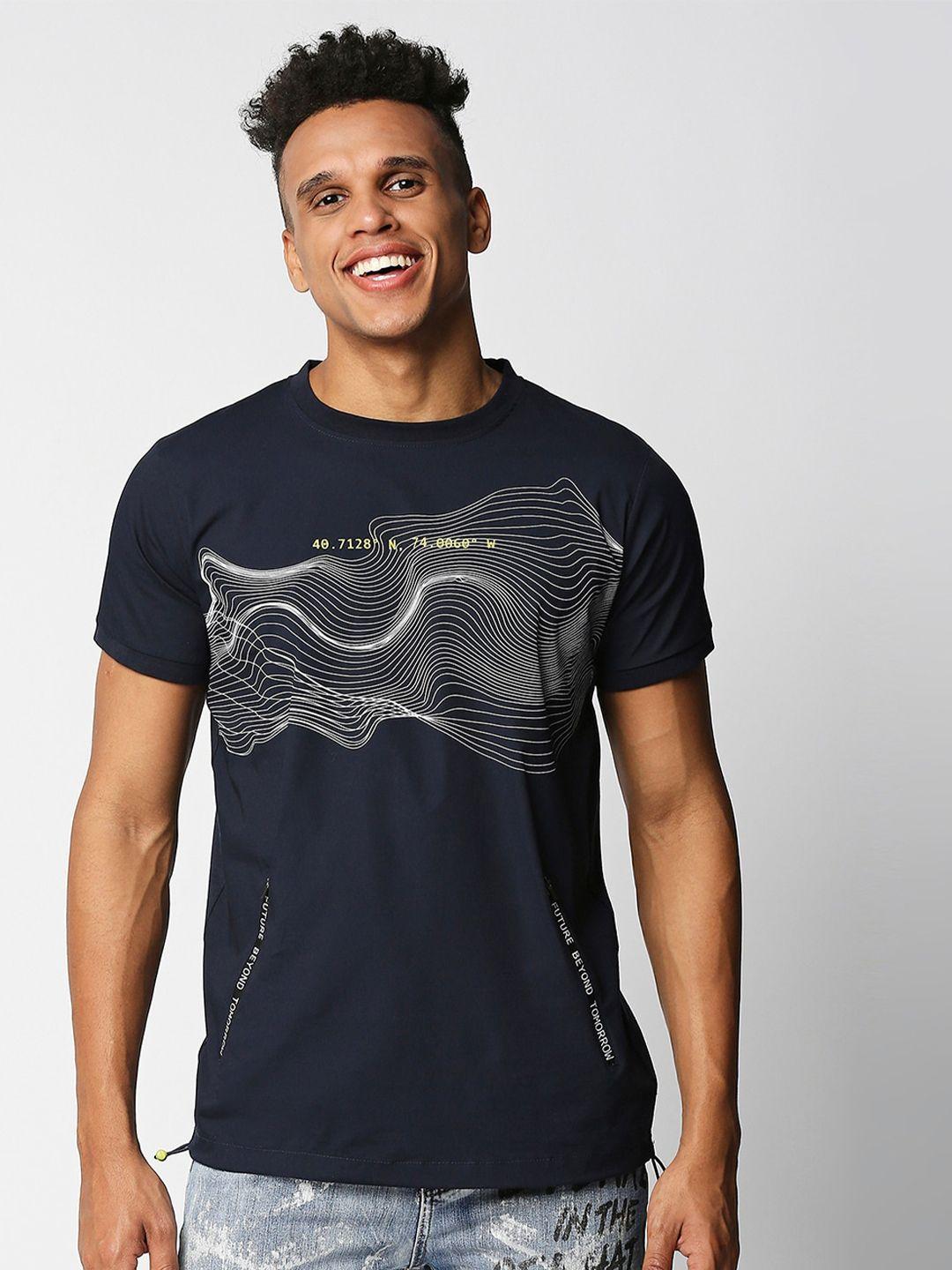 waimea men navy blue typography printed t-shirt