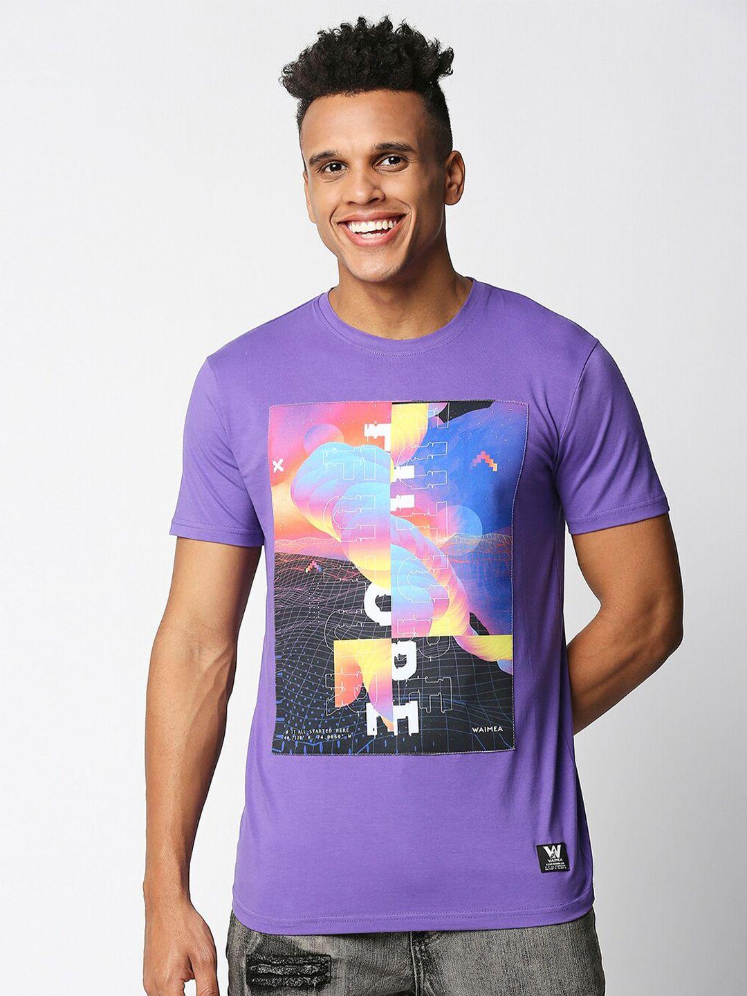 waimea men purple & black printed slim fit t-shirt