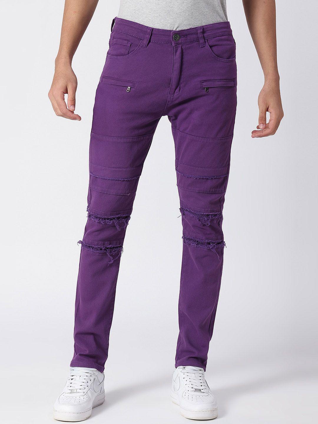 waimea men purple skinny fit slash knee stretchable jeans