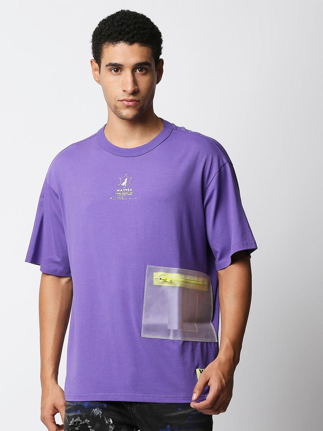 waimea men purple typography extended sleeves boxy t-shirt