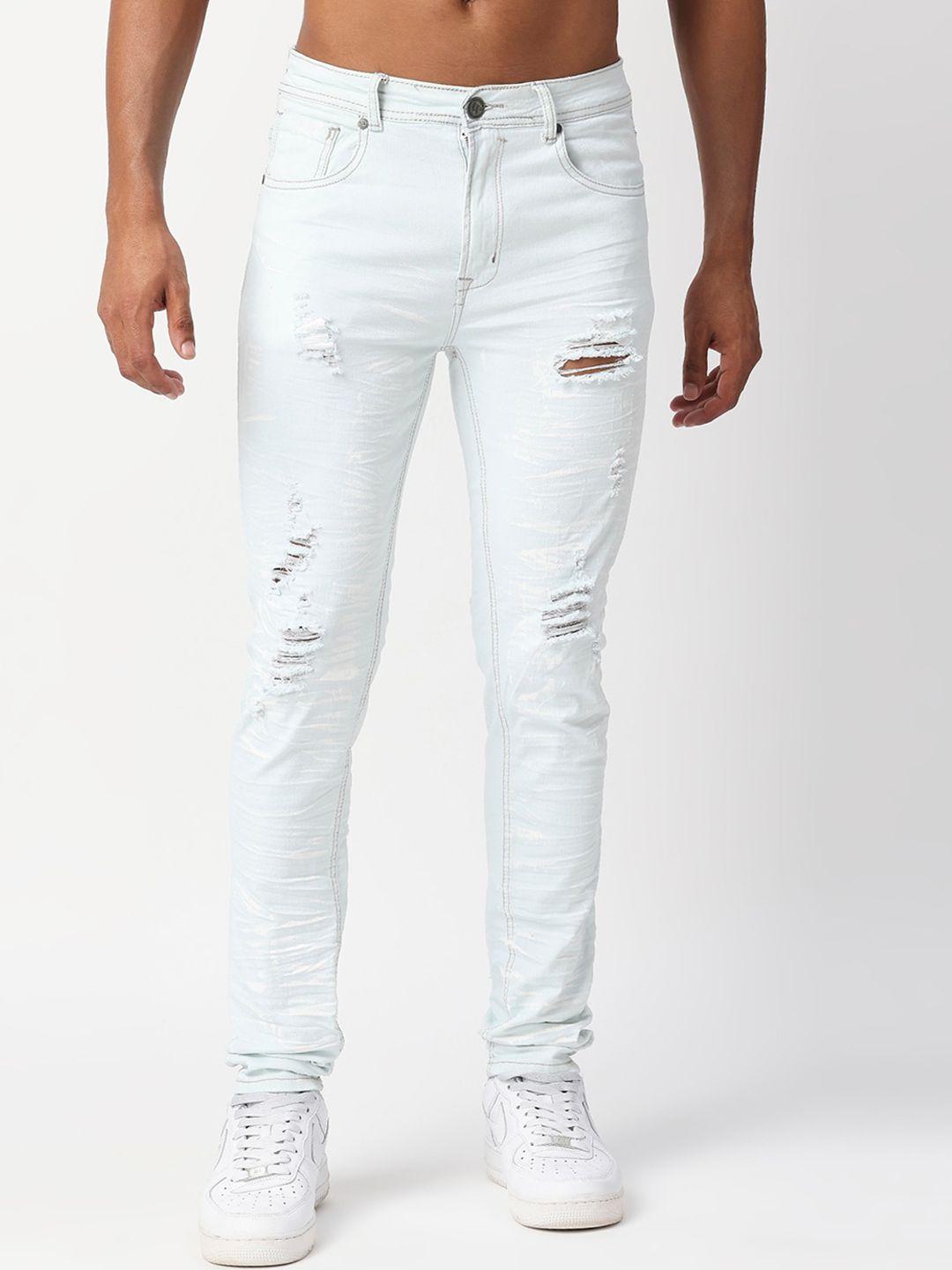 waimea men white slim fit highly distressed stretchable jeans