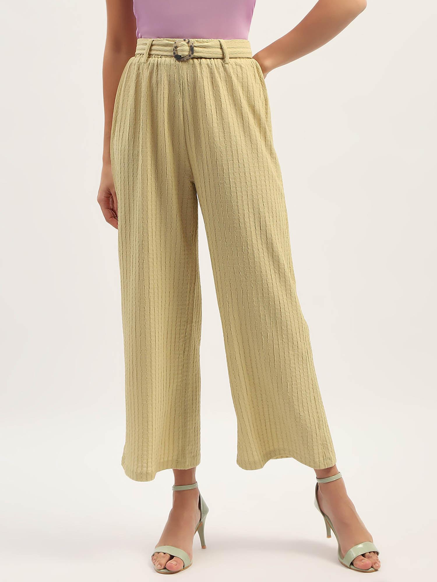 waist belted straight fit dusty yellow trousers (set of 2)