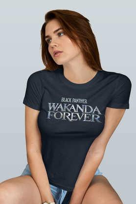 wakanda forever logo grey round neck womens t-shirt - navy