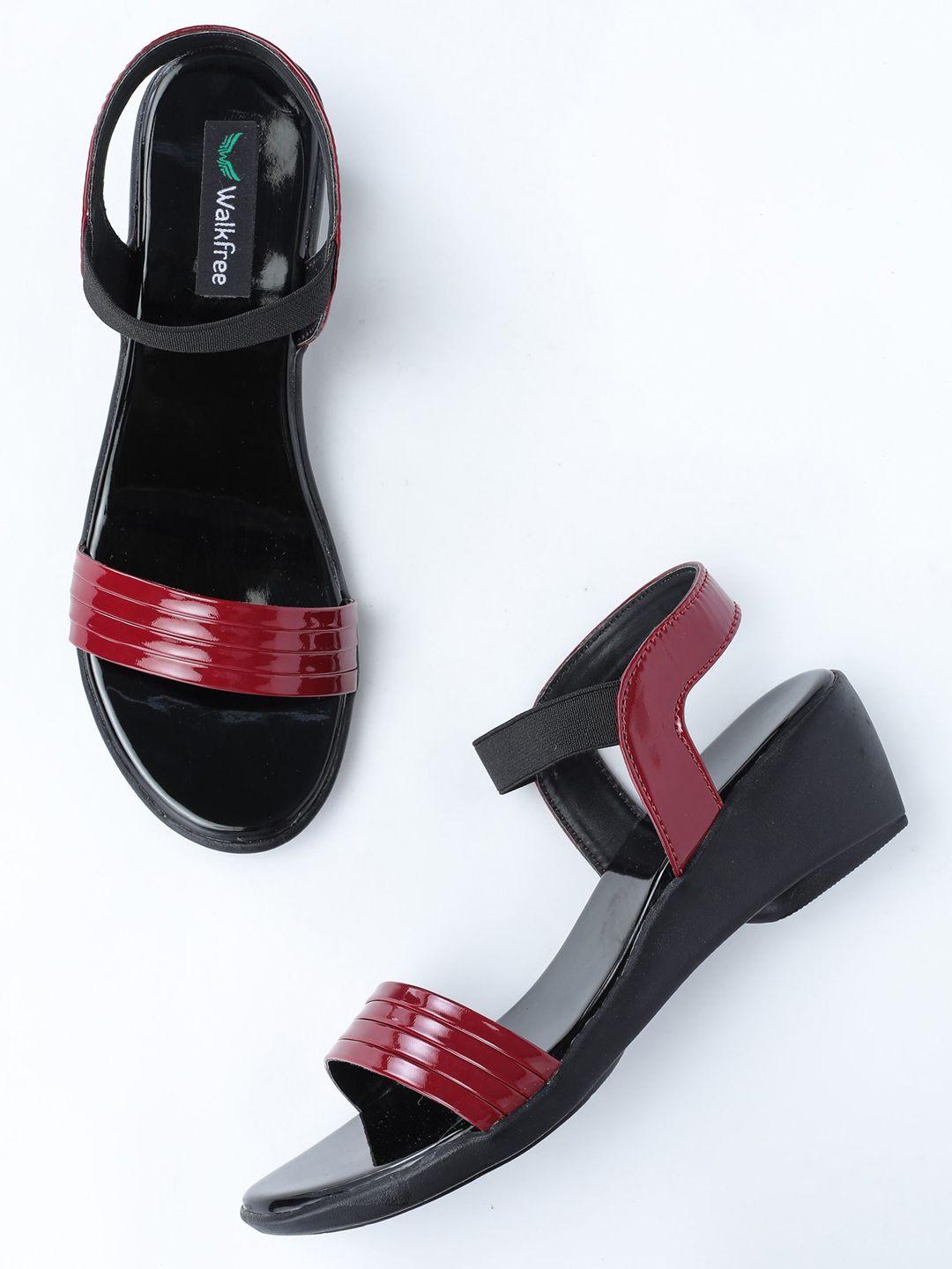 walkfree maroon striped wedge sandals