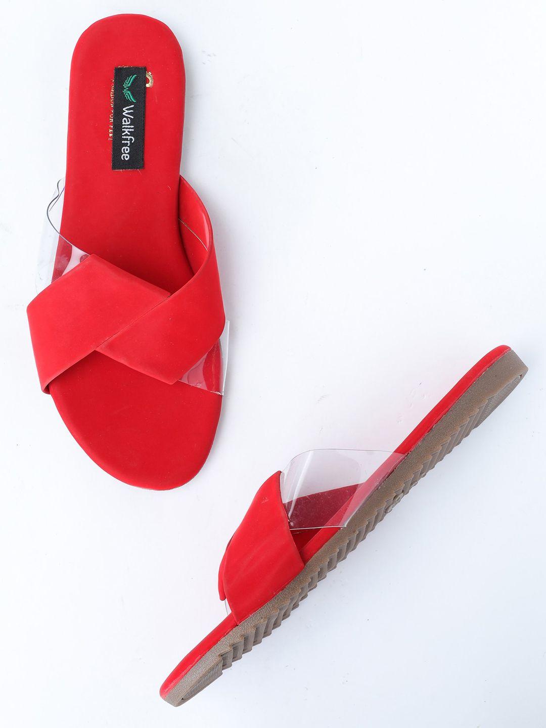 walkfree women red & transparent open toe flats