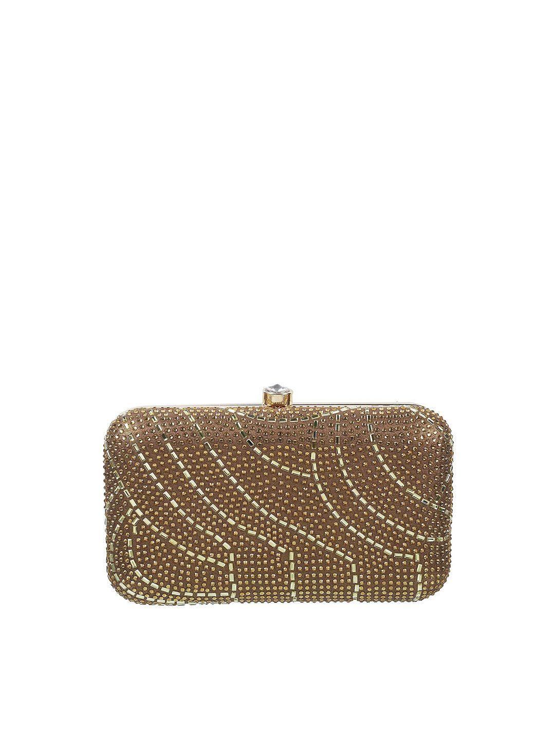 walkway by metro gold-toned & brown embellished box clutch