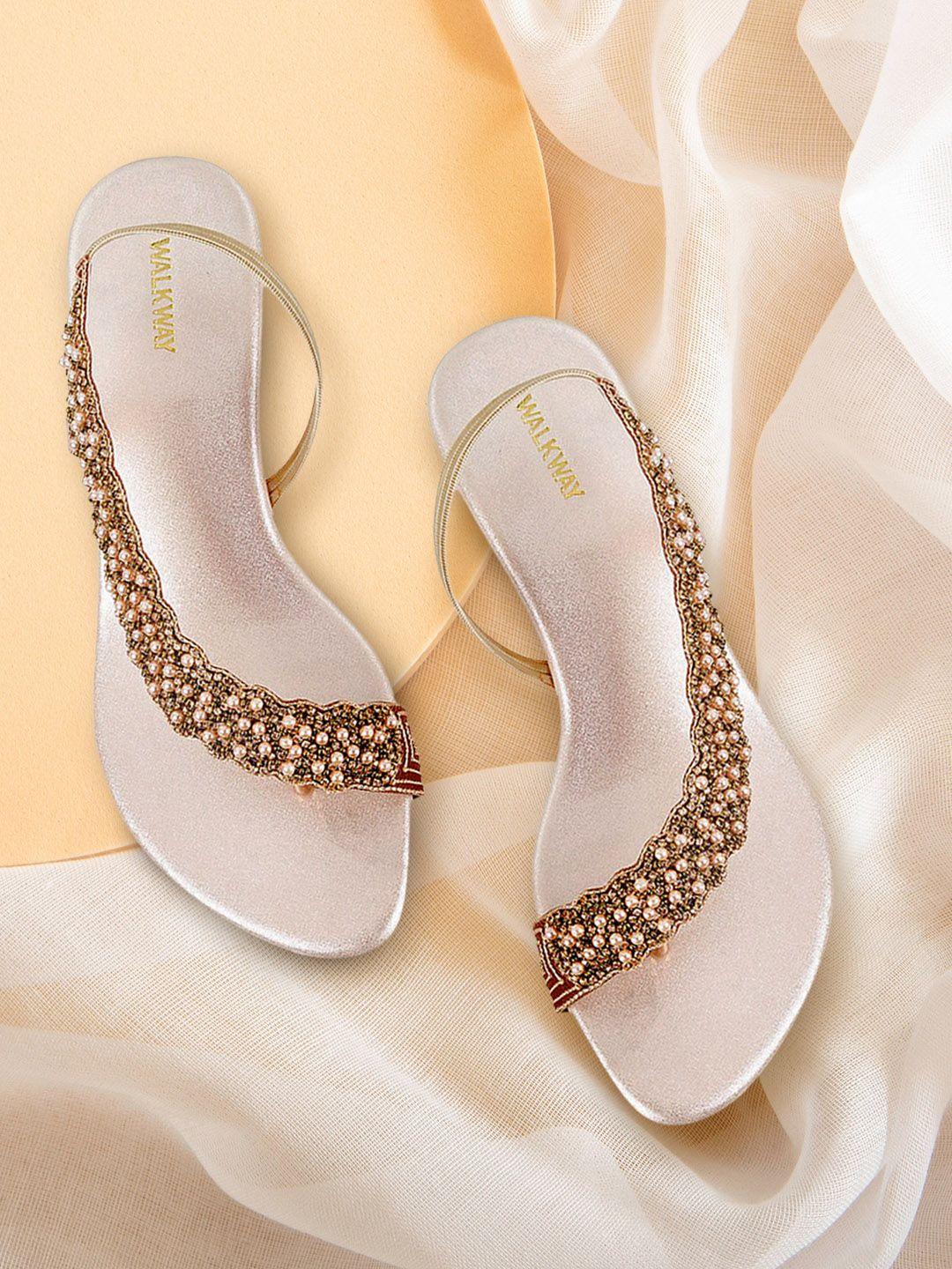 walkway by metro women gold-toned & rose gold-toned embellished block heels