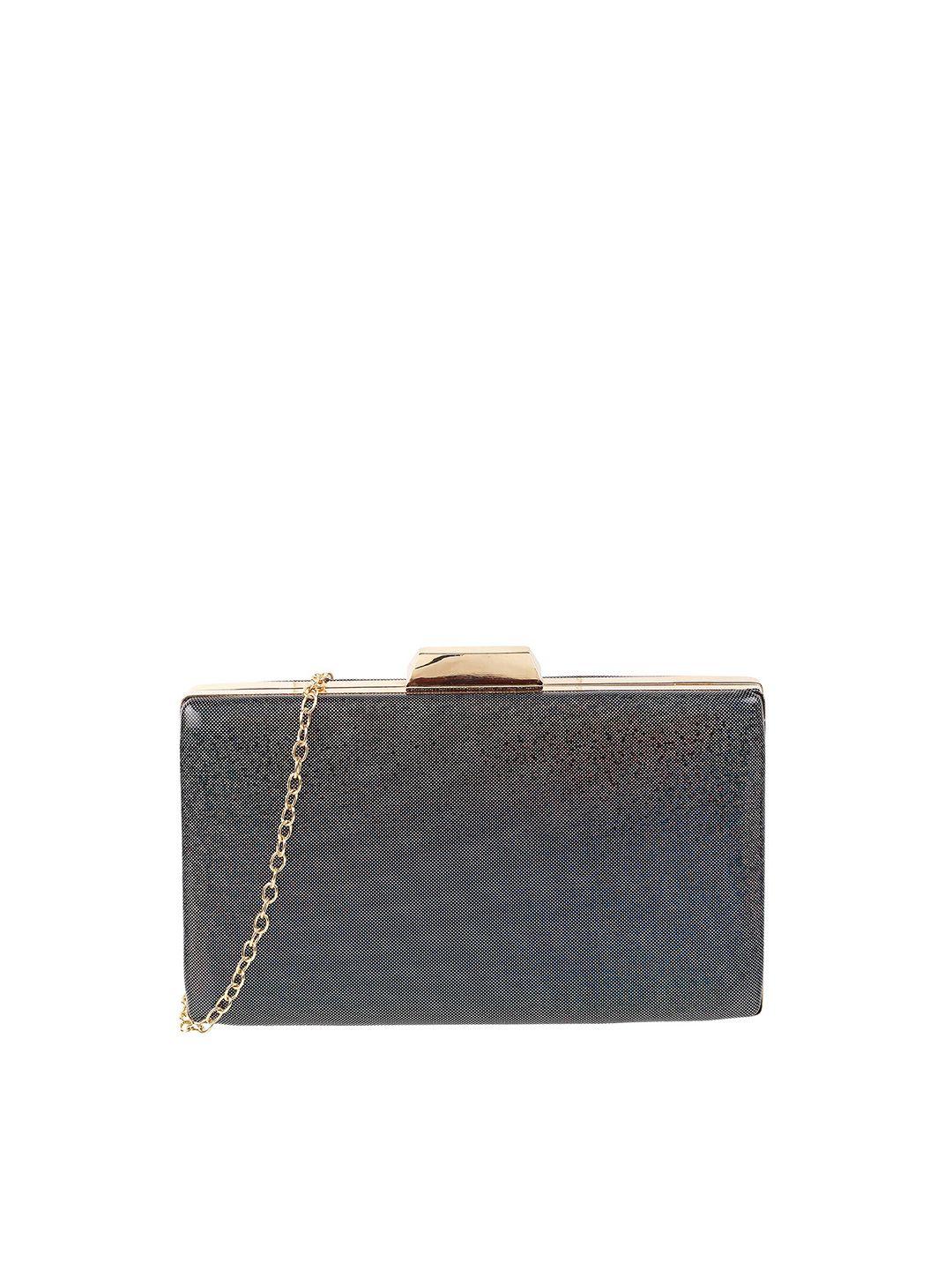 walkway by metro black & gold-toned textured box clutch