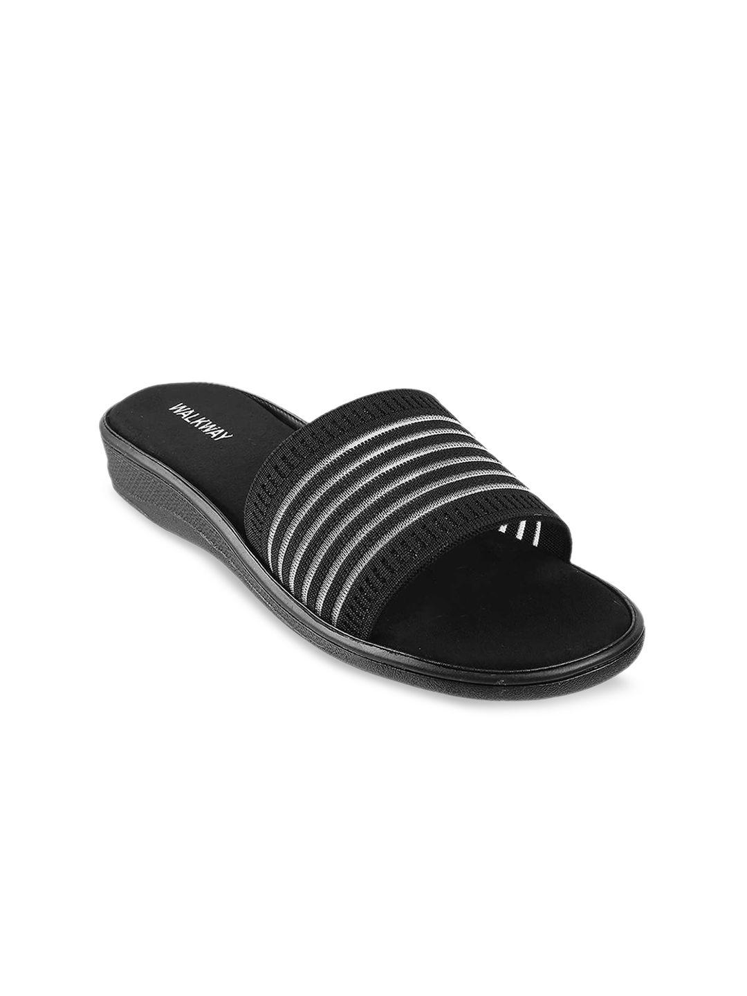 walkway by metro black striped comfort sandals