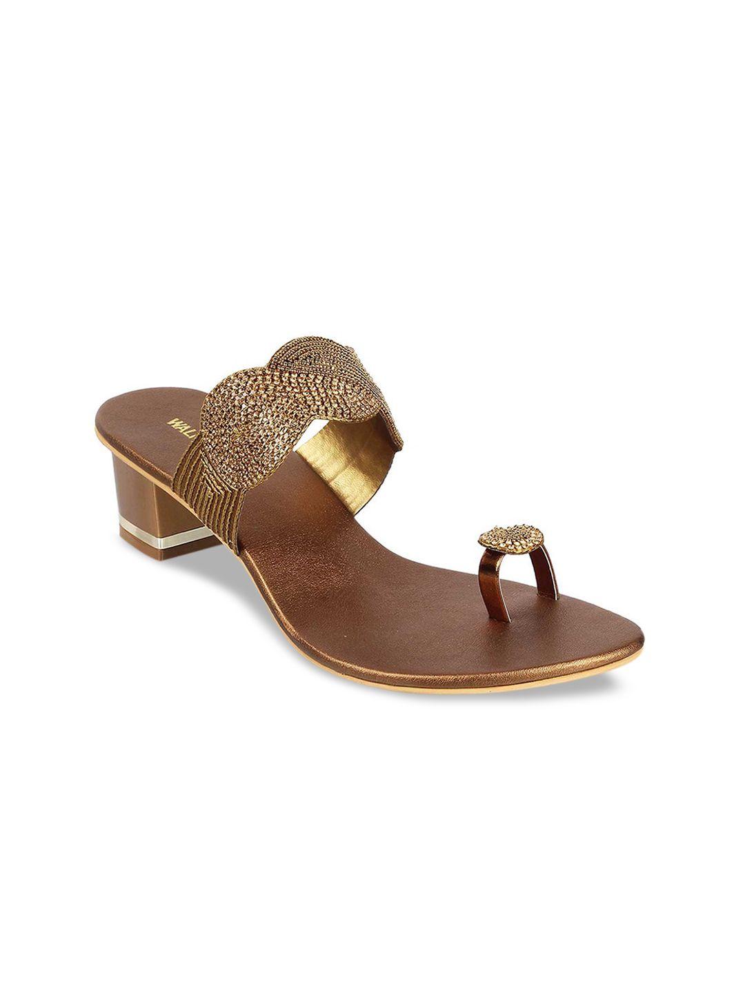 walkway by metro gold-toned embellished block sandals