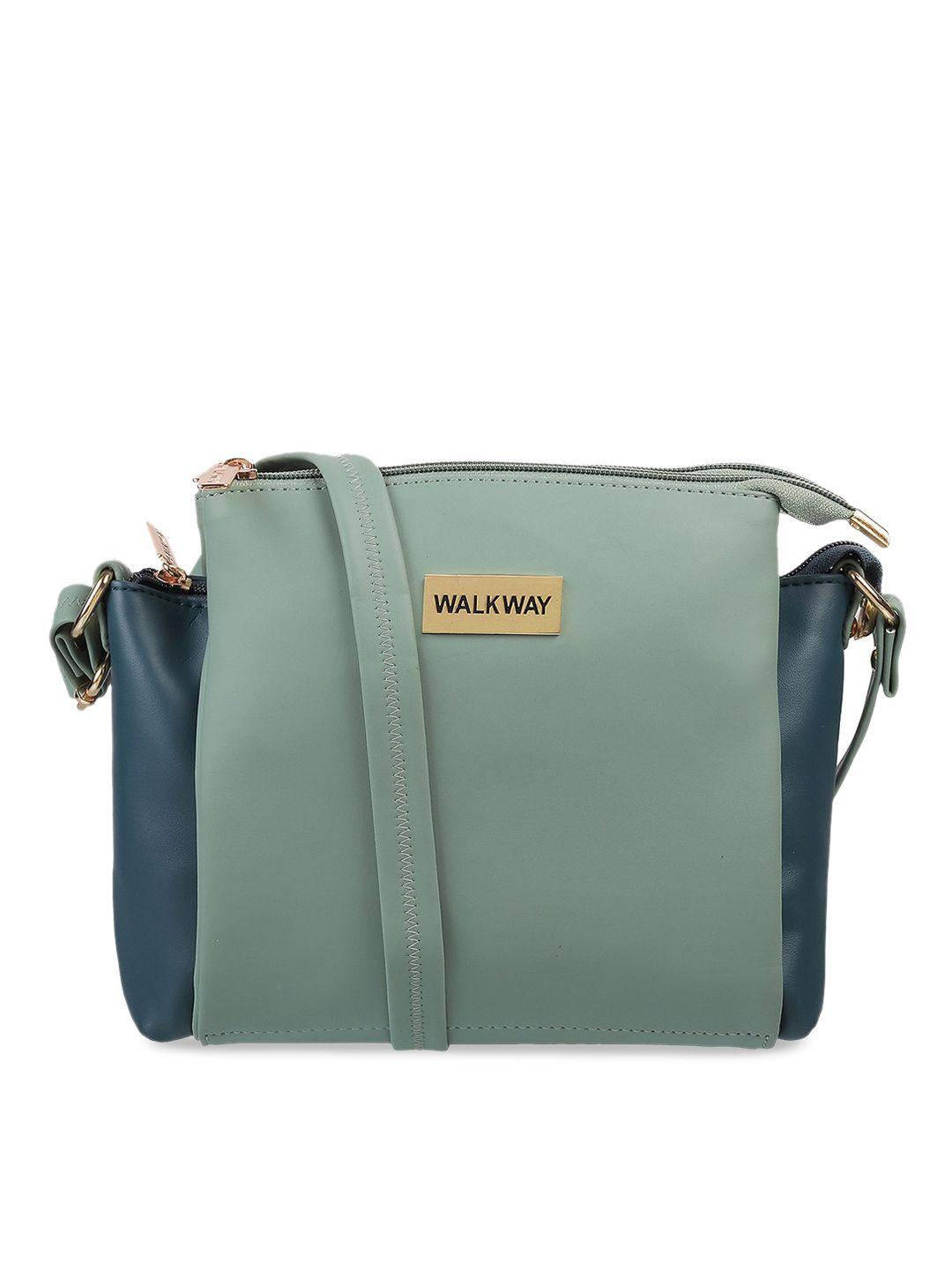 walkway by metro green colourblocked structured sling bag with tasselled