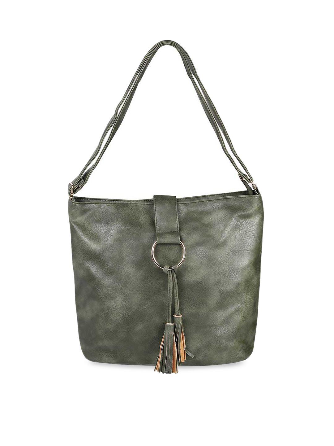 walkway by metro olive green structured hobo bag with tasselled