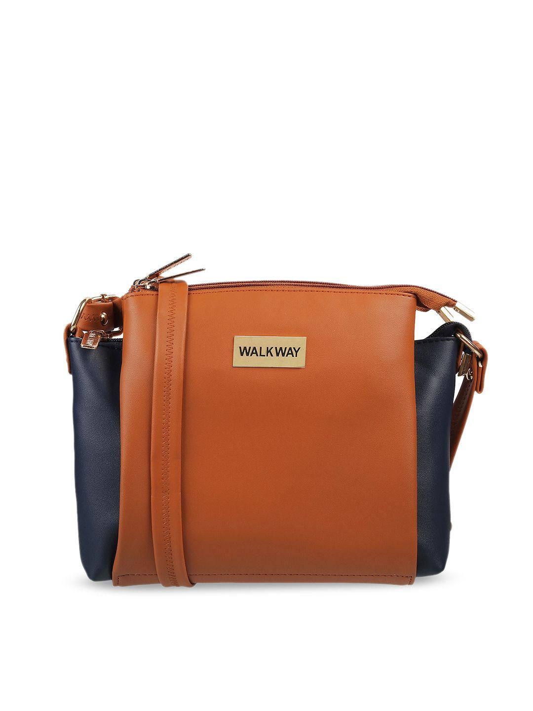 walkway by metro tan colourblocked structured sling bag