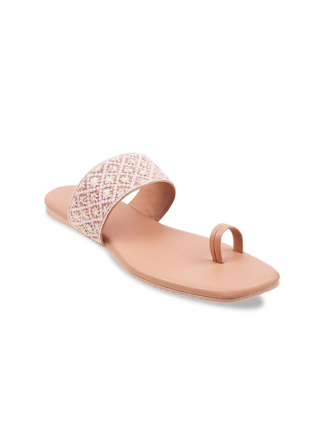 walkway by metro women peach embellished one toe flats