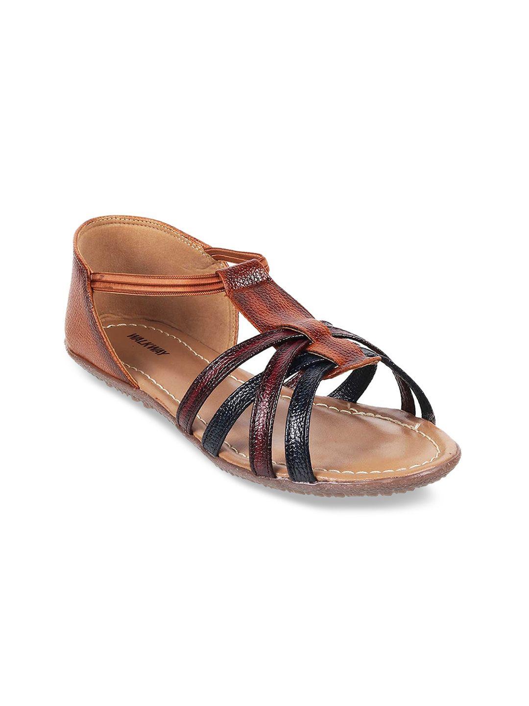 walkway by metro women tan colourblocked open toe flats