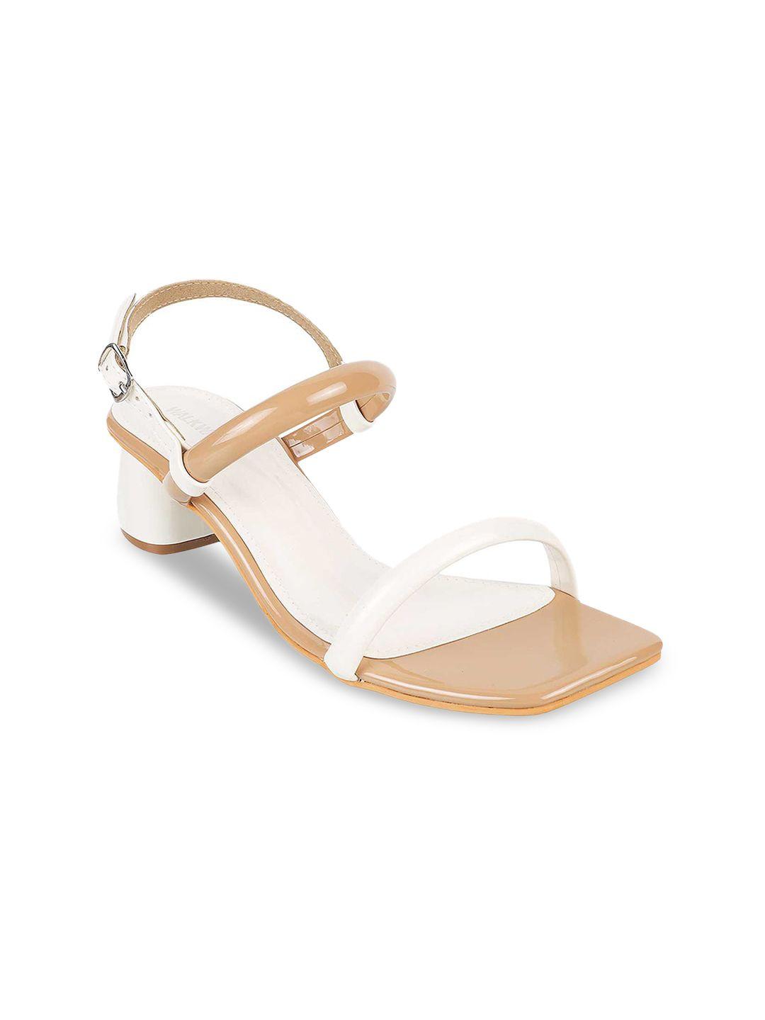 walkway by metro women white & beige block heels sandals with buckles