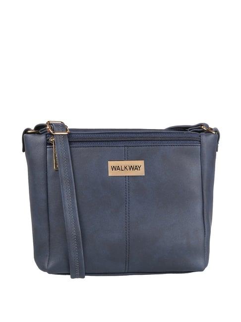 walkway navy solid medium sling handbag
