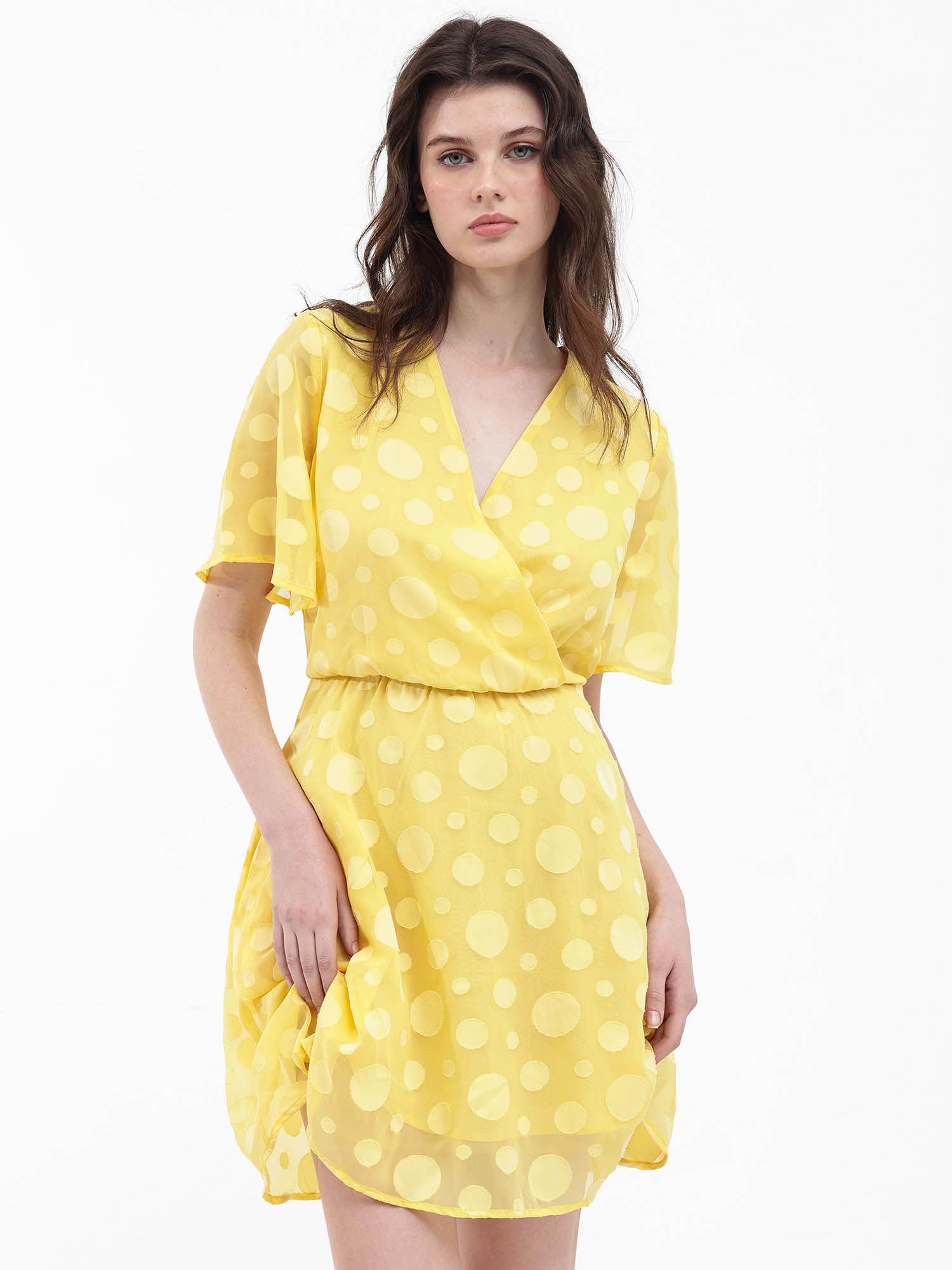 wallant primary yellow polka dot mini dress