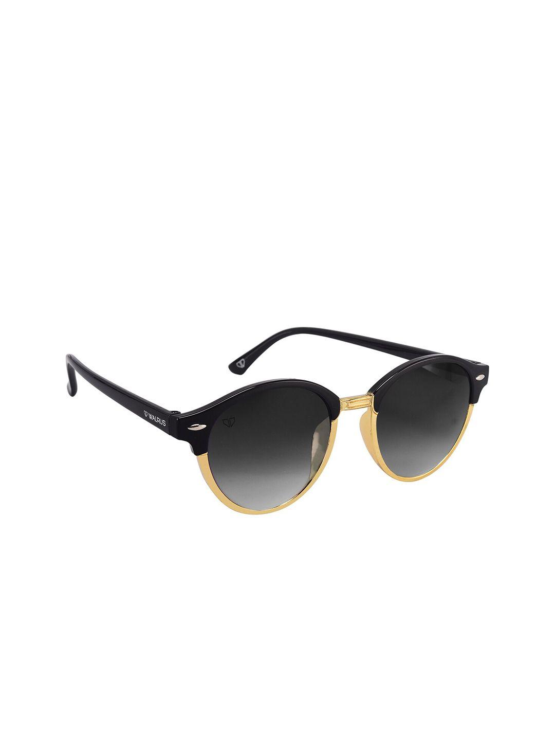walrus men black lens & gold-toned round sunglasses wsgm-james-iii-020602-black