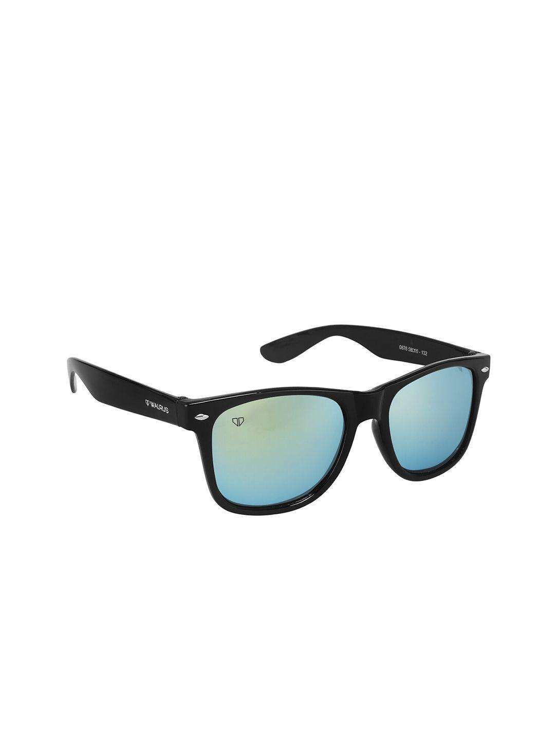 walrus men blue lens & black wayfarer sunglasses with uv protected lens