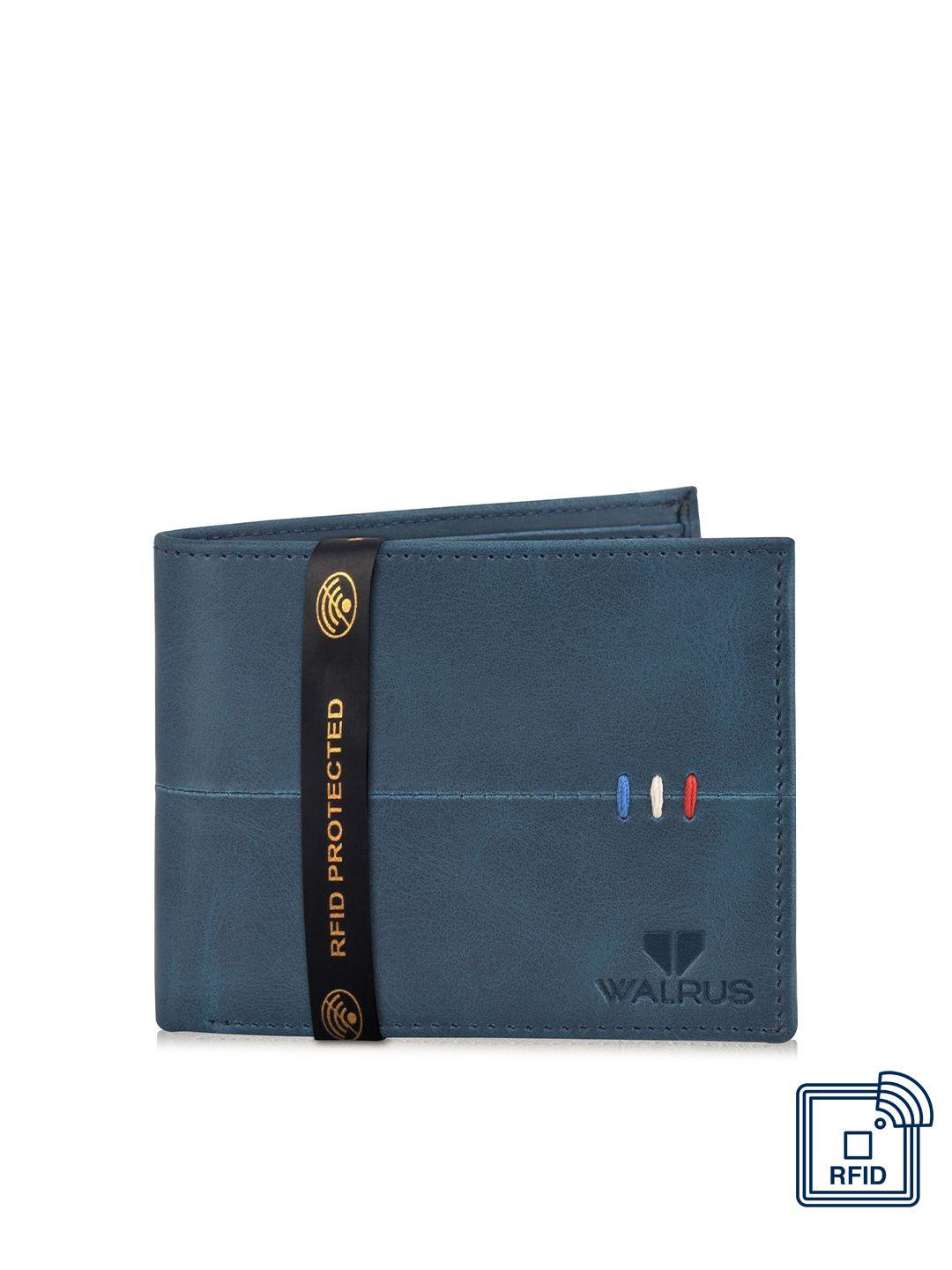 walrus men blue two fold ecofriendly vegan leather bi-fold wallet with rfid protection