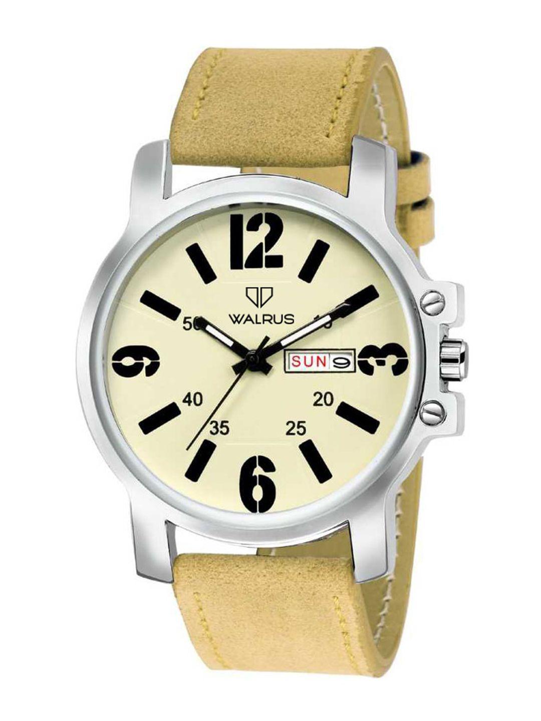 walrus men brass printed dial & beige straps analogue watch wwtm-cm-161607_d