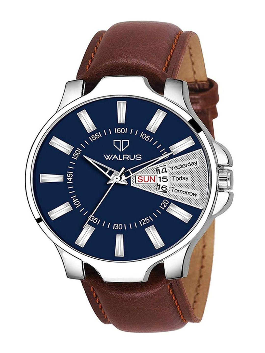 walrus men brass printed dial & leather straps analogue watch wwtm-ast-x-030907