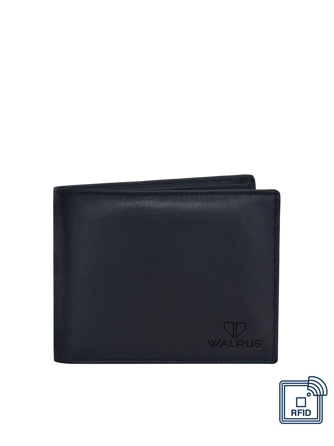 walrus men navy blue textured leather two fold wallet