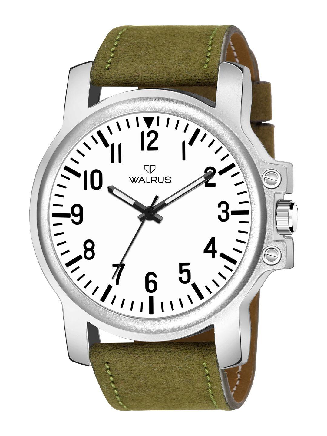 walrus men white & olive green analogue watch wwtm-cult-vi-010434-white