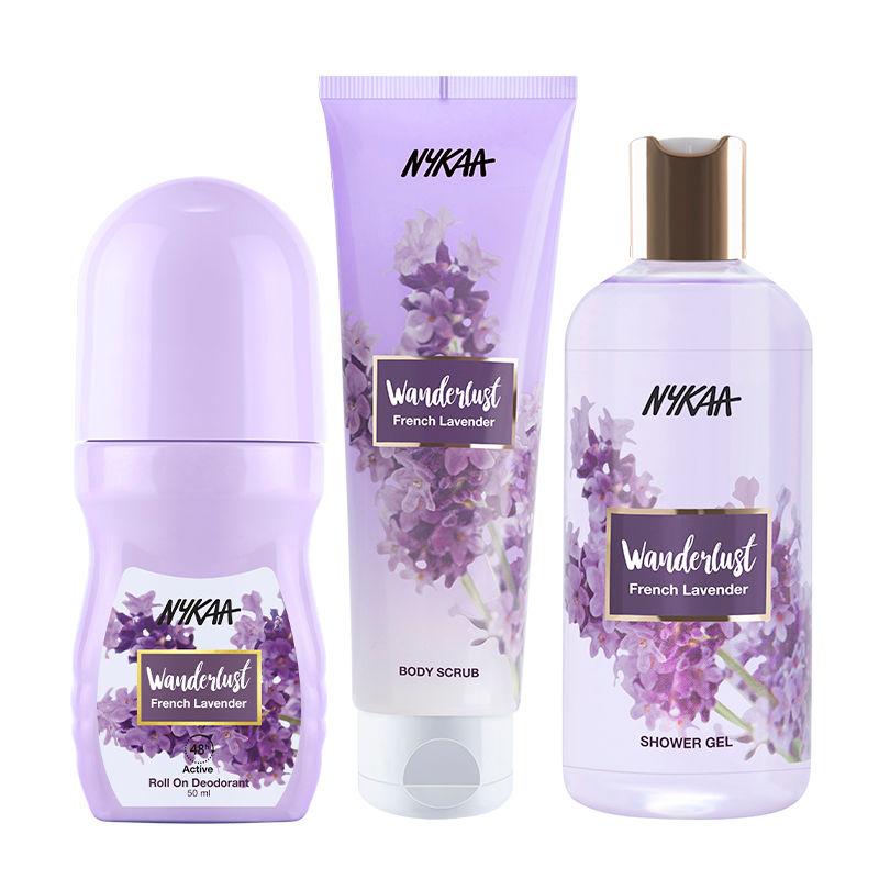 wanderlust french lavender combo - roll on deo + shower gel + body scrub