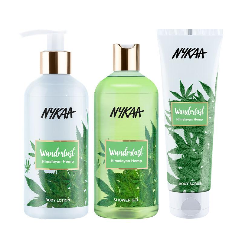 wanderlust himalayan hemp shower gel + body scrub + body lotion combo