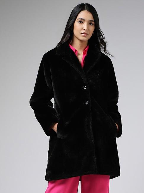 wardrobe by westside solid black fur coat